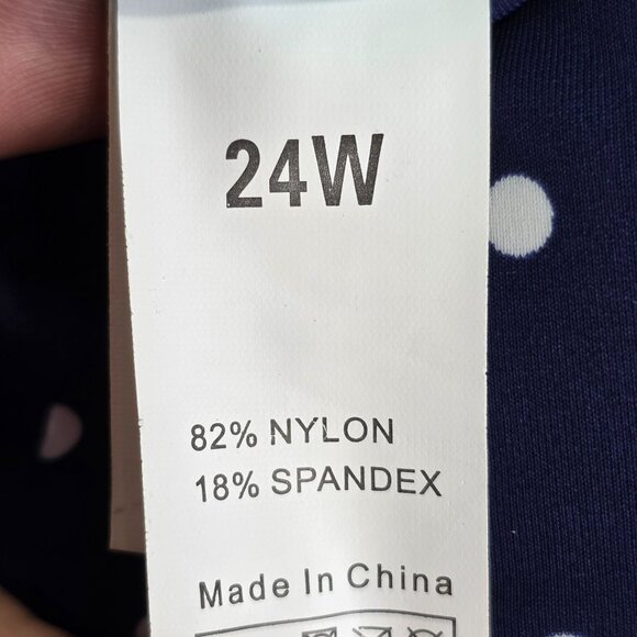 Women Septangle Ruching Navy Blue Polka Dot Swim Dress Nylon Stretch Size 24W - Picture 5 of 11